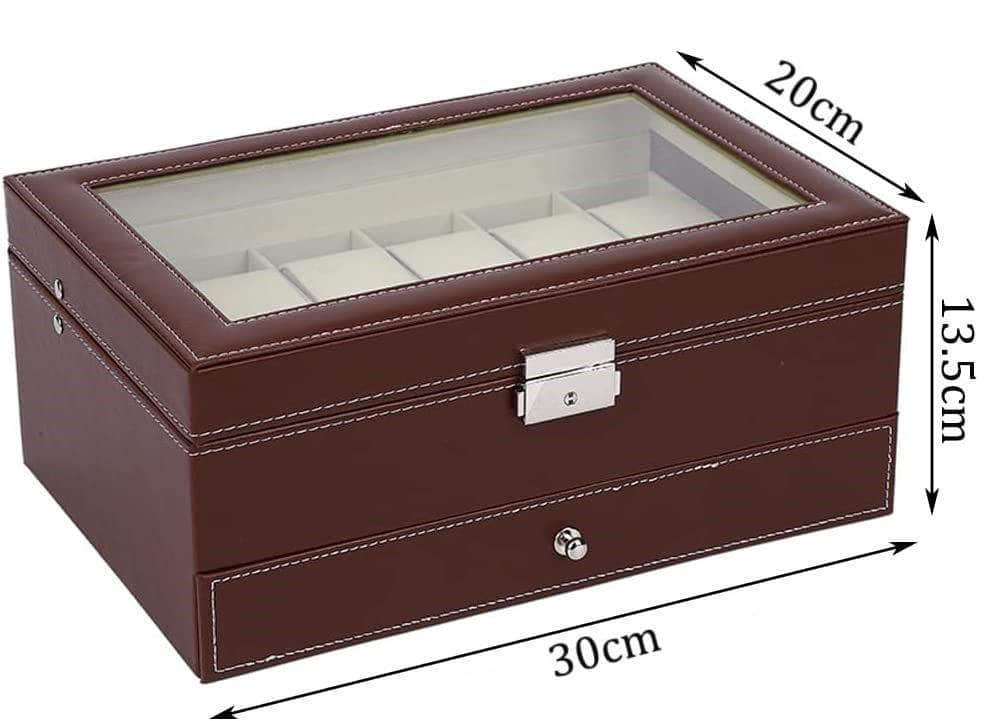 12 Slot Pu Leather Lockable Watch And Jewelry Storage Boxes (Brown)