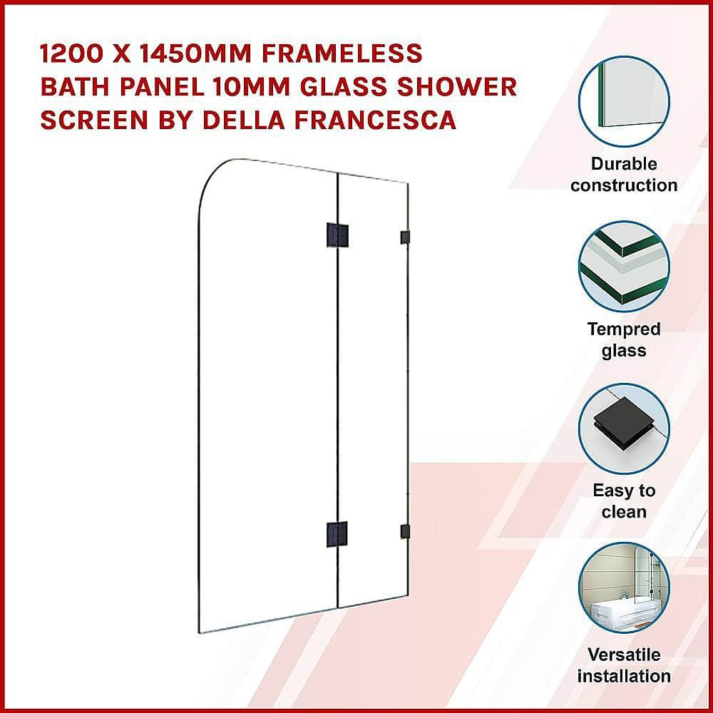 1200 X 1450Mm Frameless Bath Panel 10Mm Glass Shower Screen