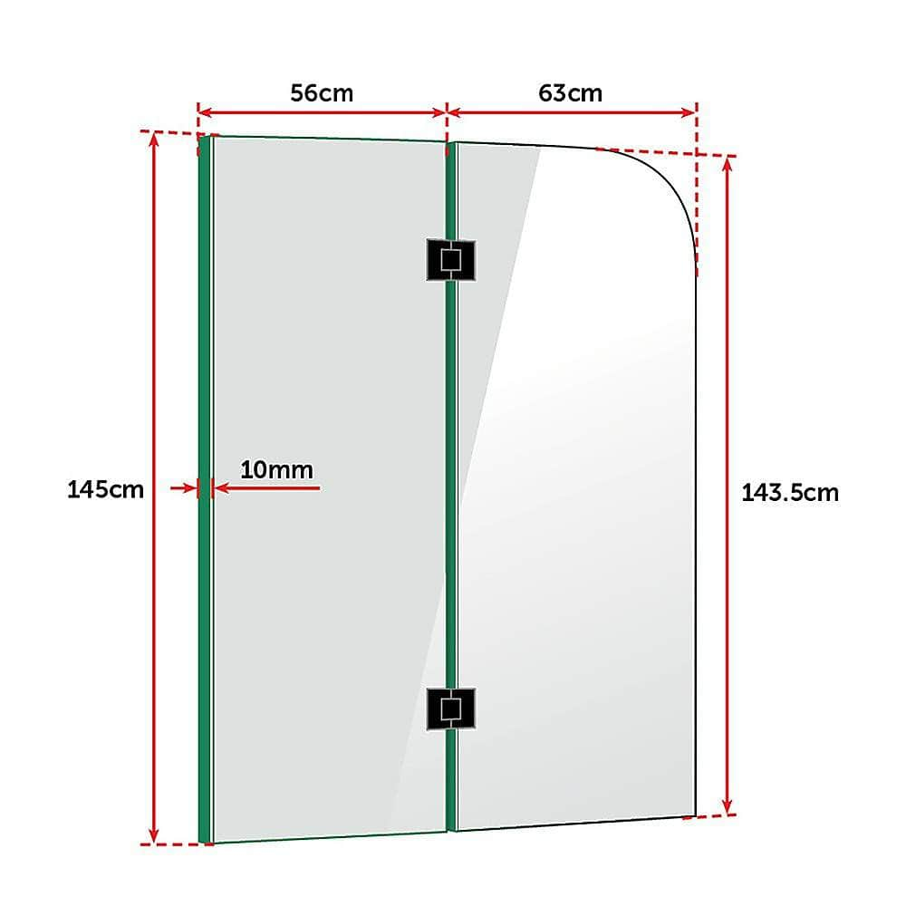 1200 X 1450Mm Frameless Bath Panel 10Mm Glass Shower Screen