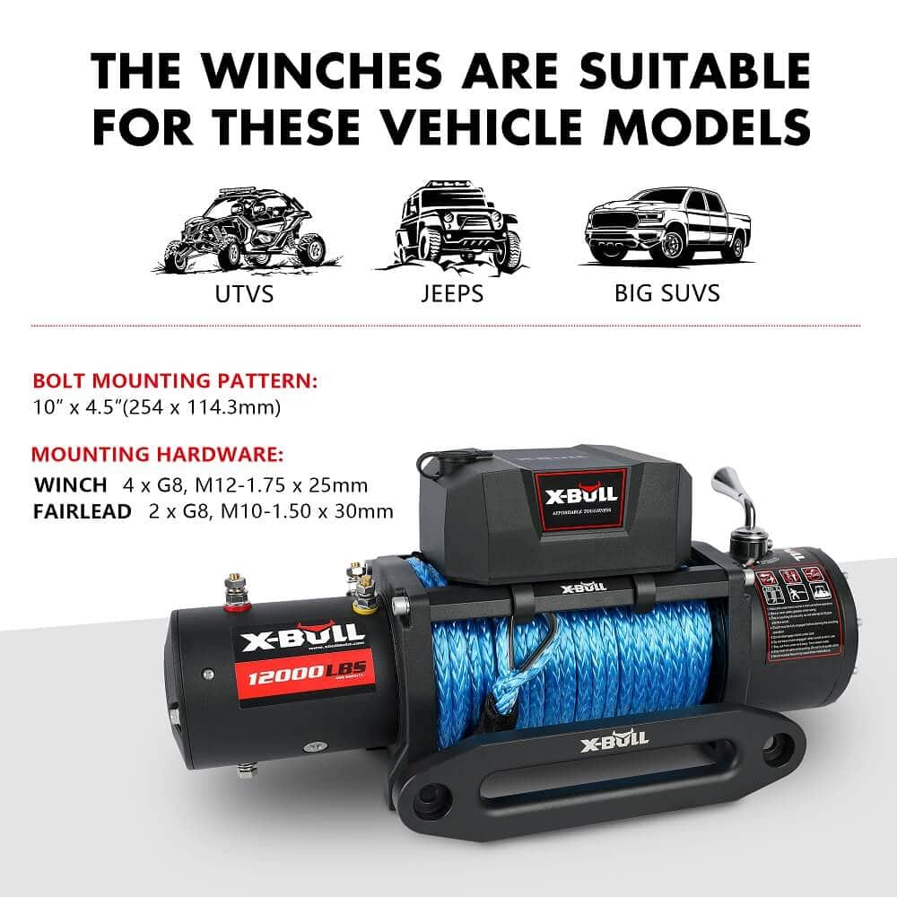 12000LB Electric Winch 12V synthetic rope 4WD with Recovery Tracks Gen3.0 Black