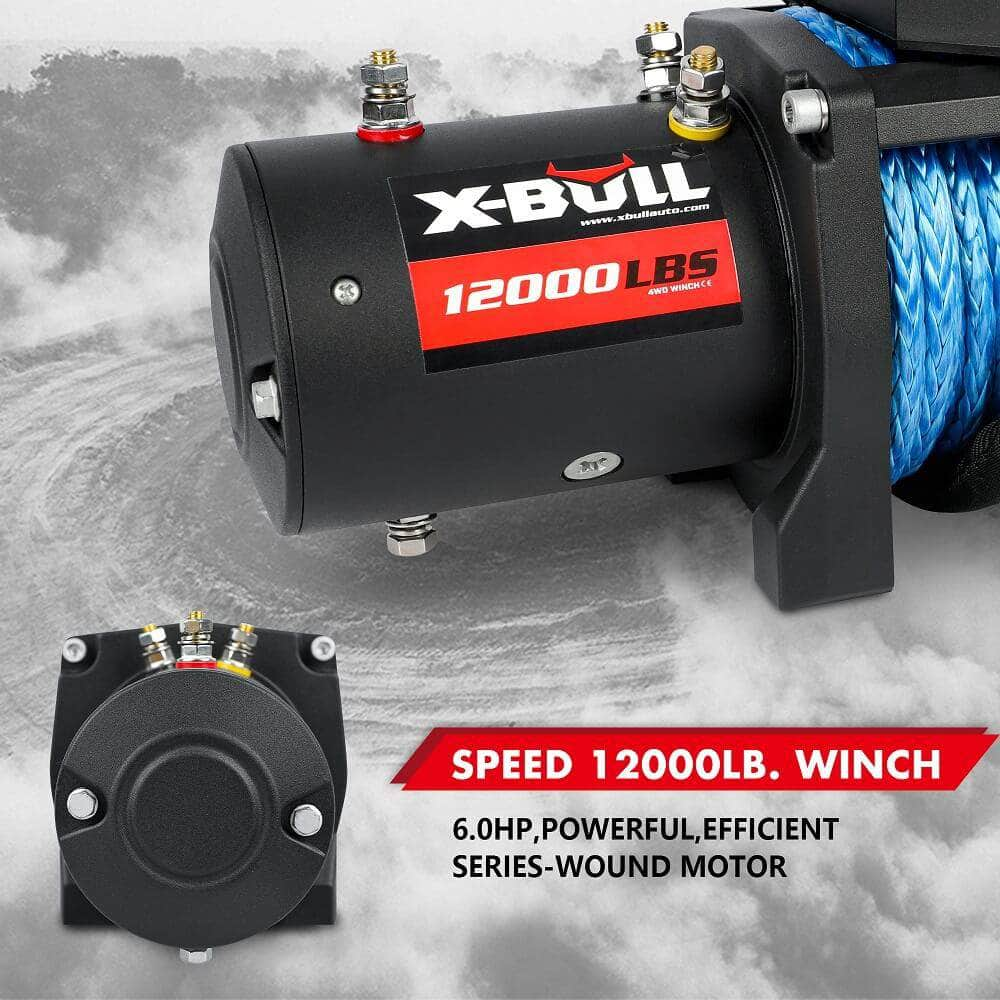 12000LB Electric Winch 12V synthetic rope 4WD with Recovery Tracks Gen3.0 Black