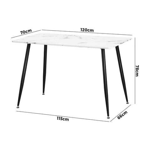 120cm Dining Table Rectangle Wooden Table With Marble Effect Metal Legs