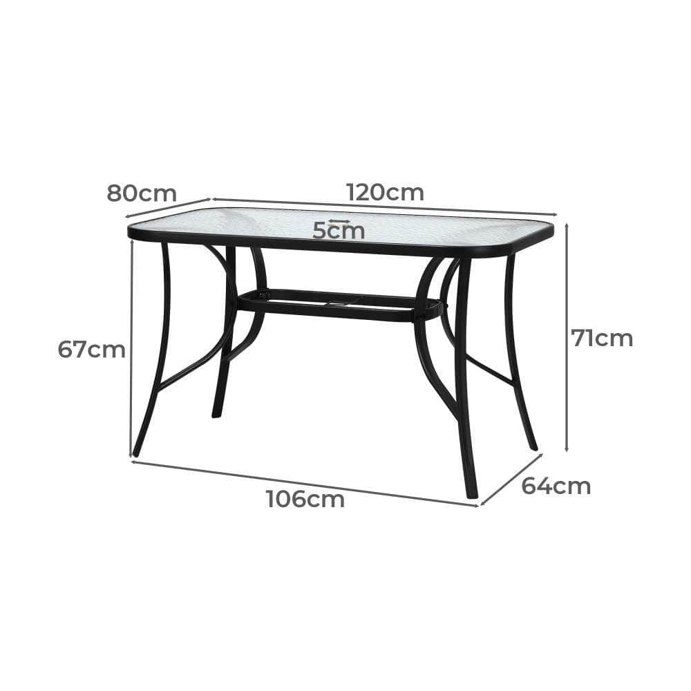 120cm Outdoor Dining Glass Table Rectangle Patio Furniture Lounge