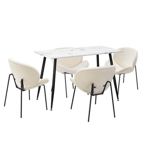 120cm Rectangle Dining Table with 4/6 Chairs Sherpa White