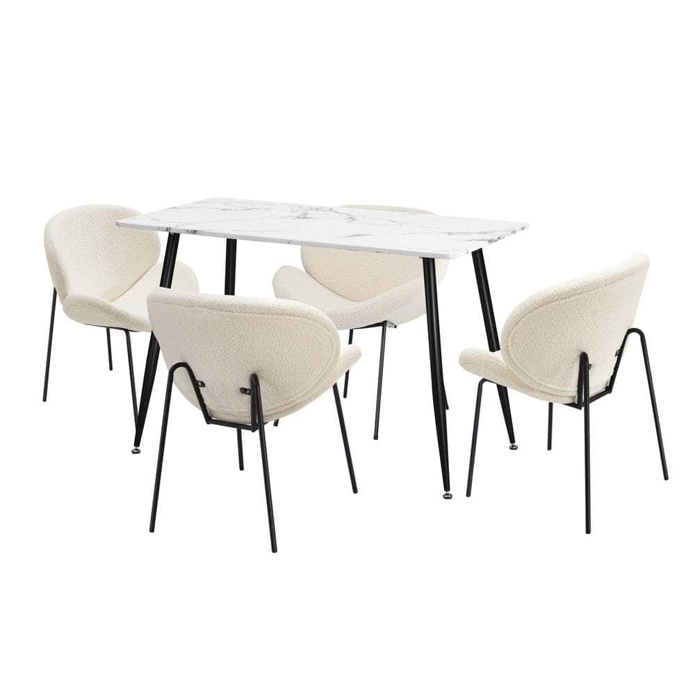 120cm Rectangle Dining Table with 4/6 Chairs Sherpa White