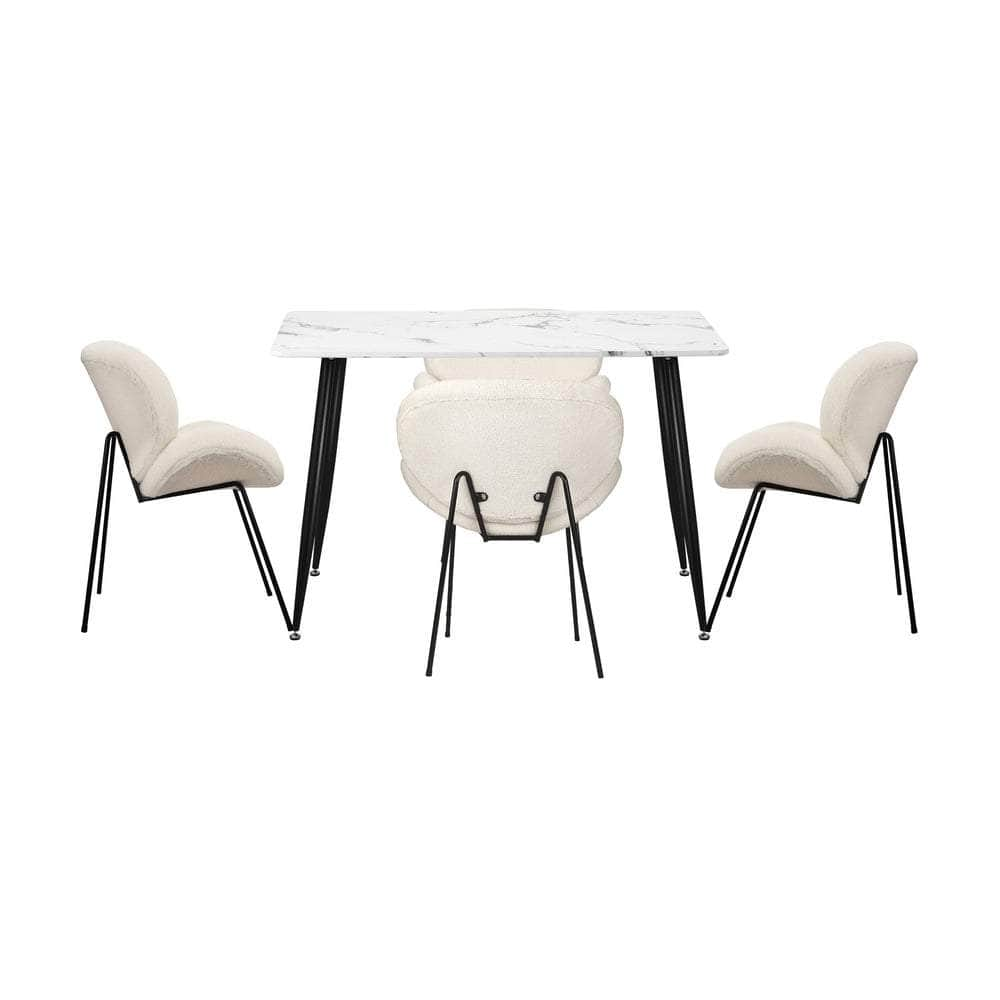 120cm Rectangle Dining Table with 4/6 Chairs Sherpa White