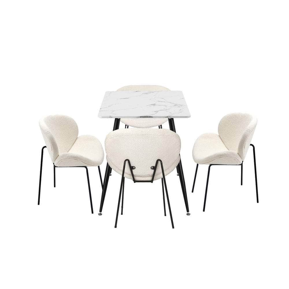 120cm Rectangle Dining Table with 4/6 Chairs Sherpa White