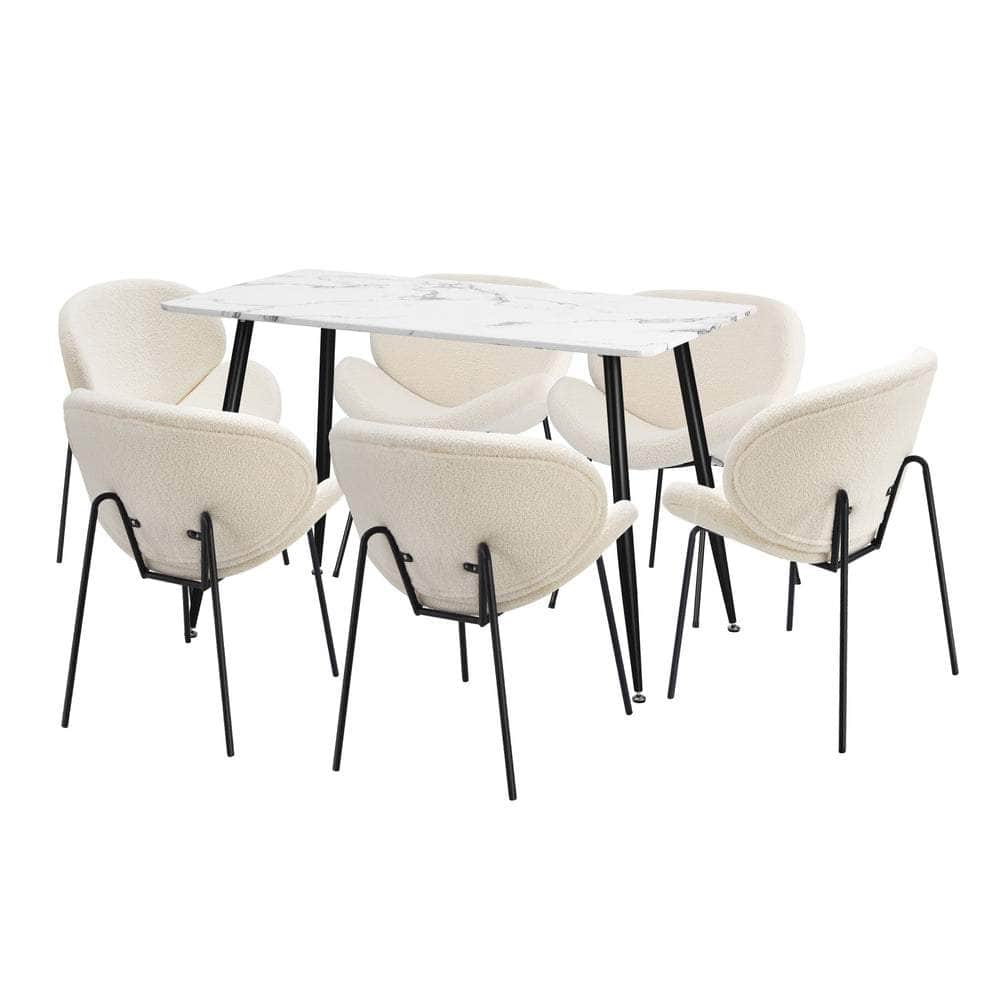 120cm Rectangle Dining Table with 4/6 Chairs Sherpa White