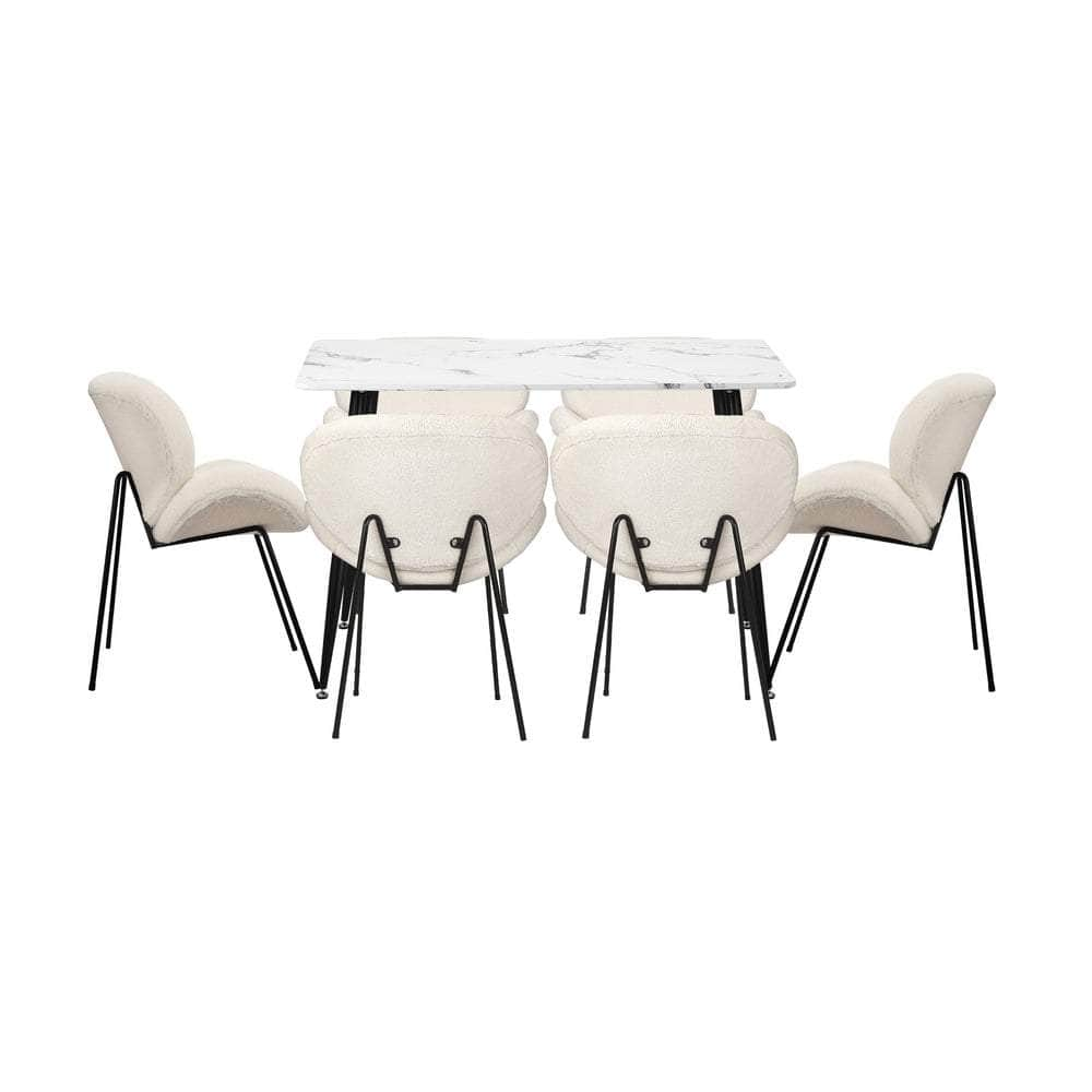 120cm Rectangle Dining Table with 4/6 Chairs Sherpa White