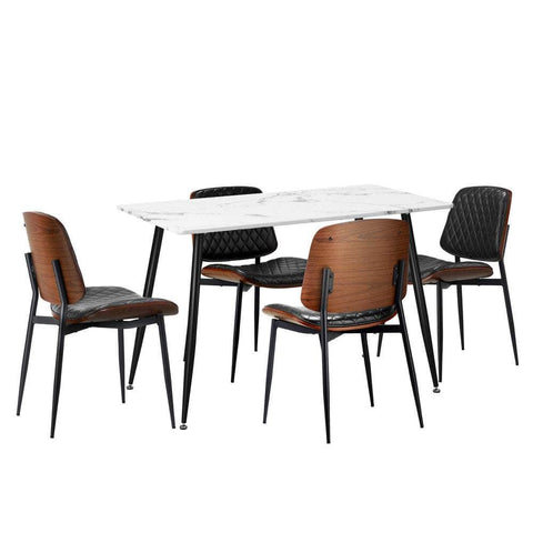 120cm Rectangle Dining Table with 4/6PCS Chairs PU Black/Walnut