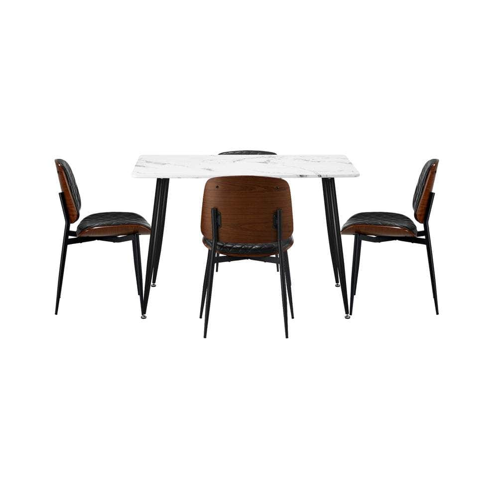 120cm Rectangle Dining Table with 4/6PCS Chairs PU Black/Walnut