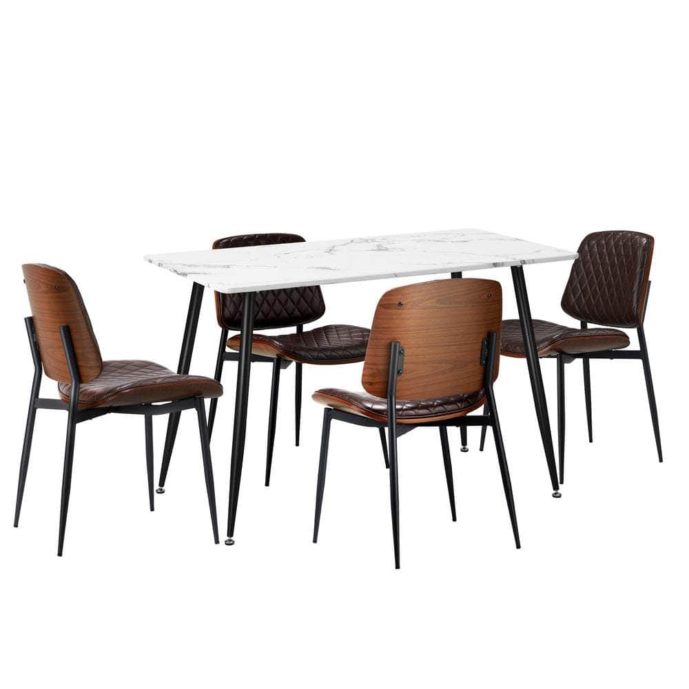 120cm Rectangle Dining Table with 4/6PCS Chairs PU Black/Walnut