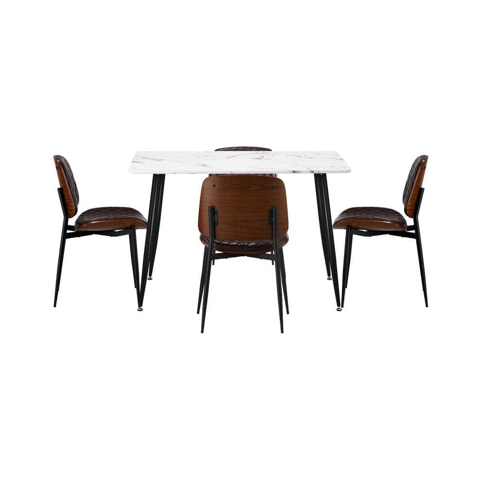 120cm Rectangle Dining Table with 4/6PCS Chairs PU Black/Walnut