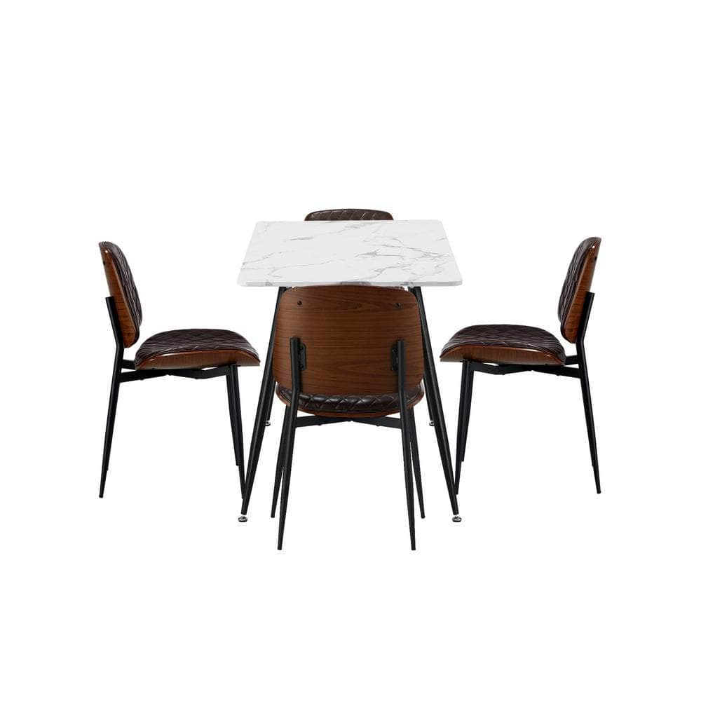 120cm Rectangle Dining Table with 4/6PCS Chairs PU Black/Walnut