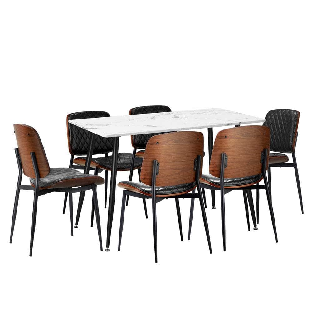 120cm Rectangle Dining Table with 4/6PCS Chairs PU Black/Walnut