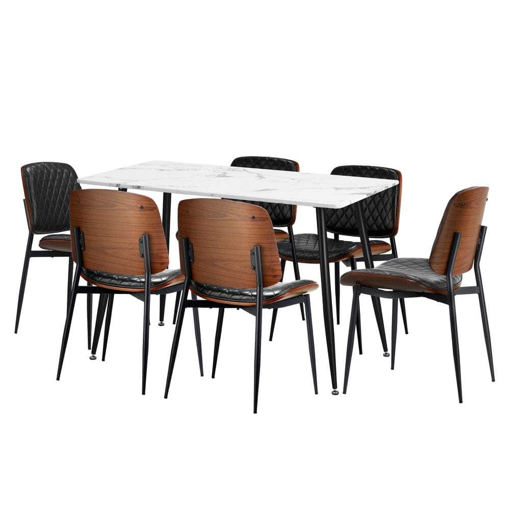 120cm Rectangle Dining Table with 4/6PCS Chairs PU Black/Walnut