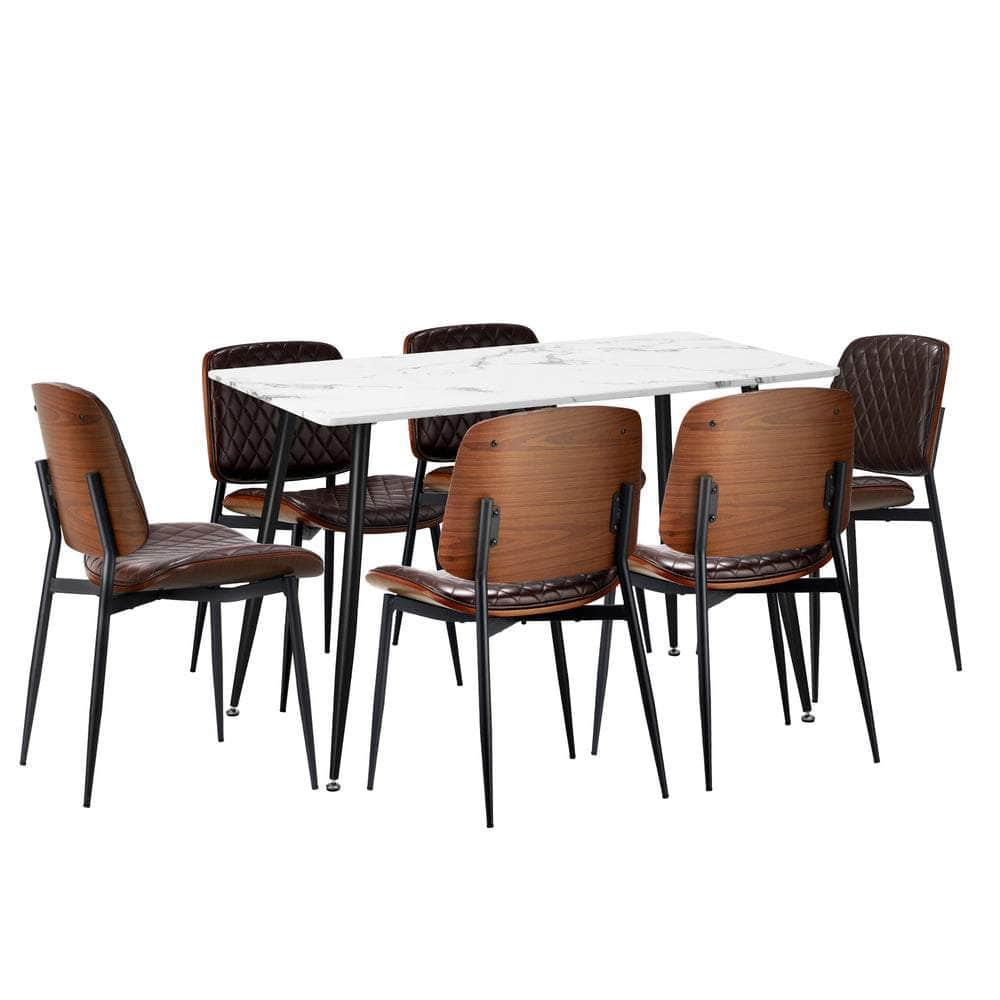 120cm Rectangle Dining Table with 4/6PCS Chairs PU Black/Walnut