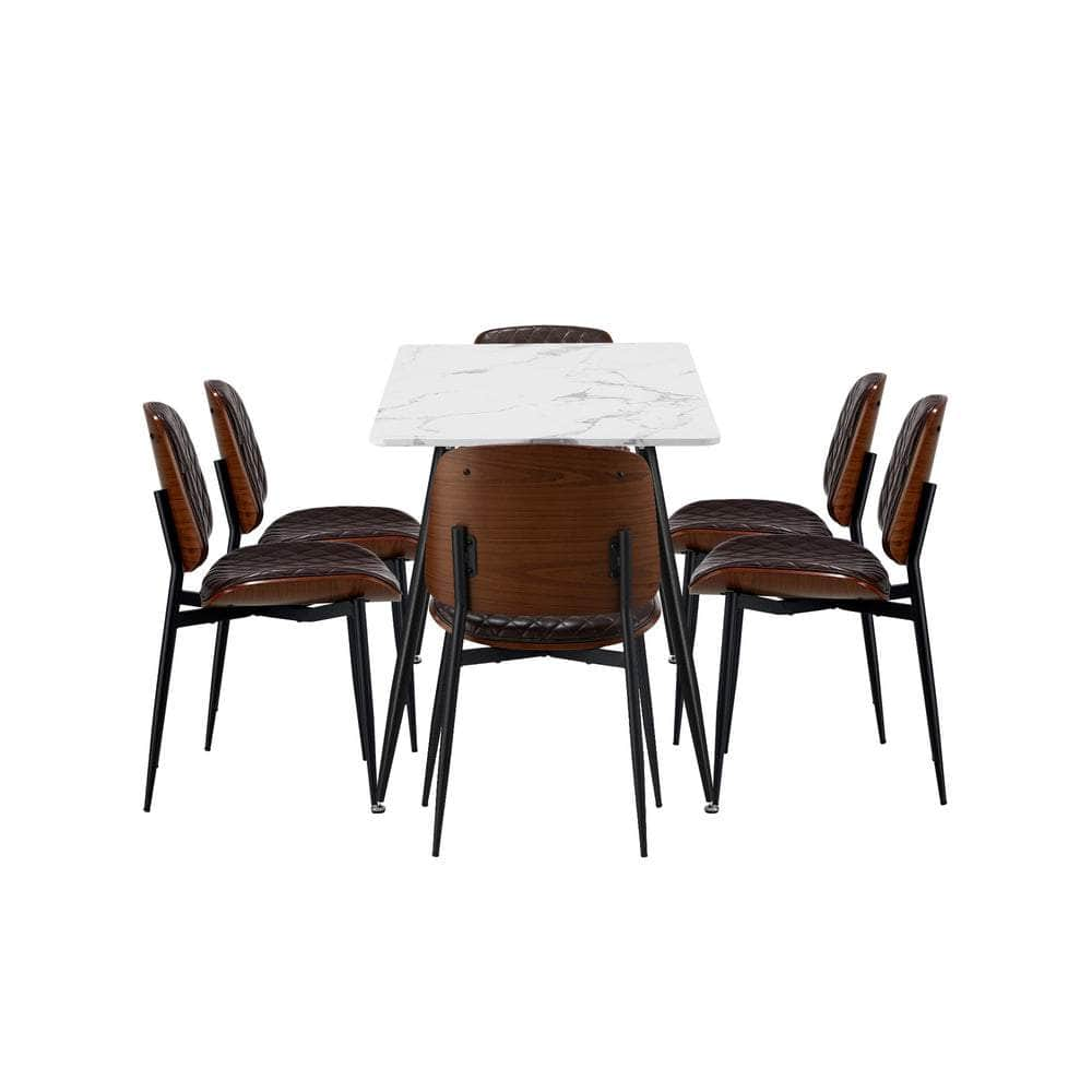 120cm Rectangle Dining Table with 4/6PCS Chairs PU Black/Walnut