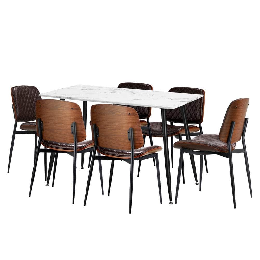 120cm Rectangle Dining Table with 4/6PCS Chairs PU Black/Walnut