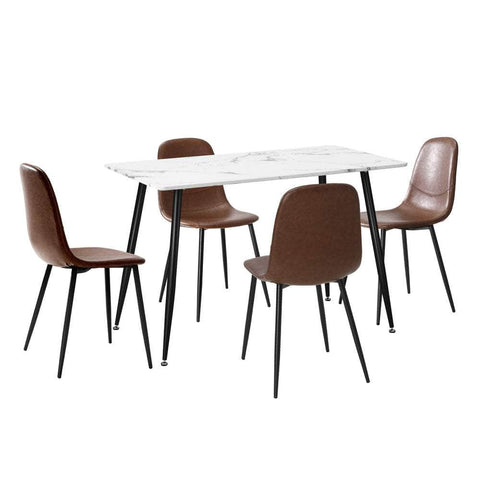 120cm Rectangle Dining Table with 4/6PCS Chairs PU Brown