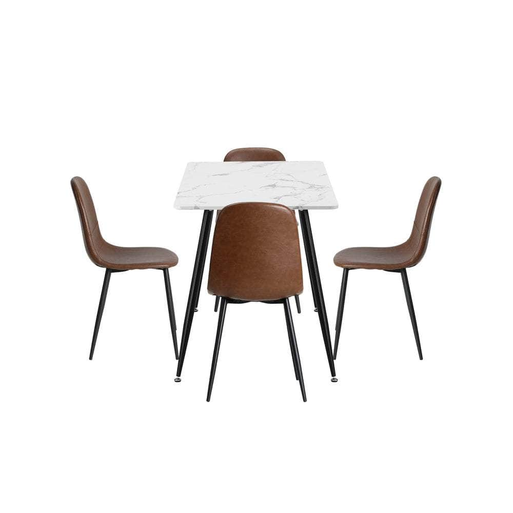 120cm Rectangle Dining Table with 4/6PCS Chairs PU Brown