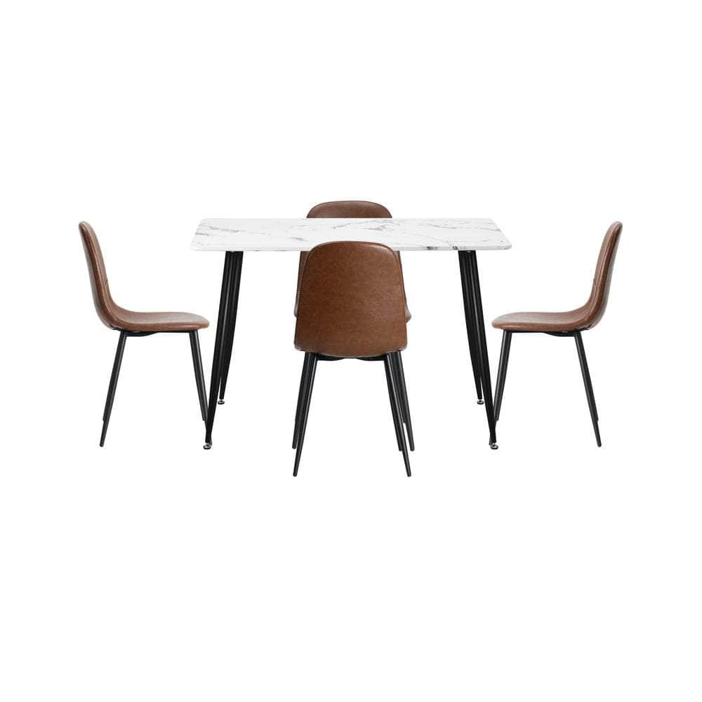 120cm Rectangle Dining Table with 4/6PCS Chairs PU Brown