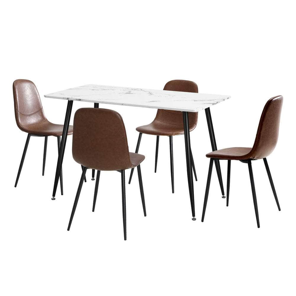 120cm Rectangle Dining Table with 4/6PCS Chairs PU Brown