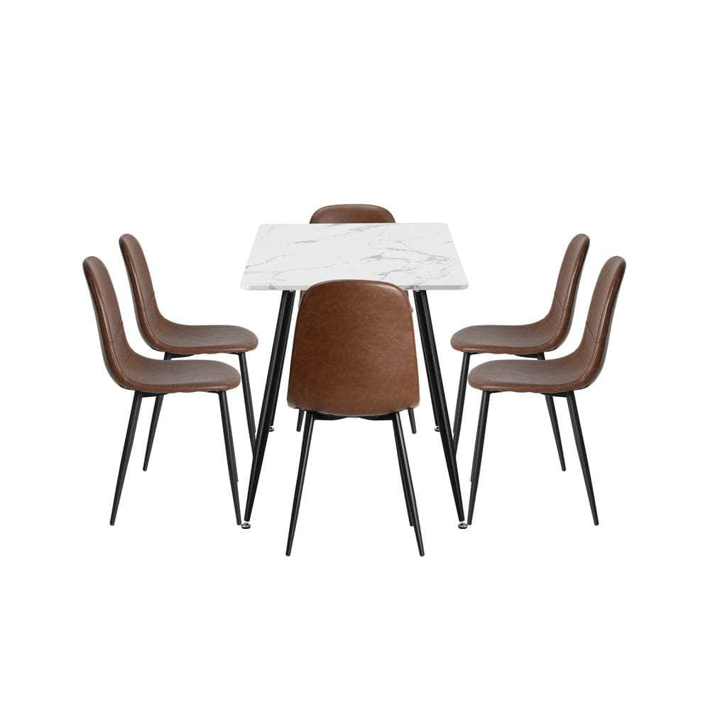 120cm Rectangle Dining Table with 4/6PCS Chairs PU Brown