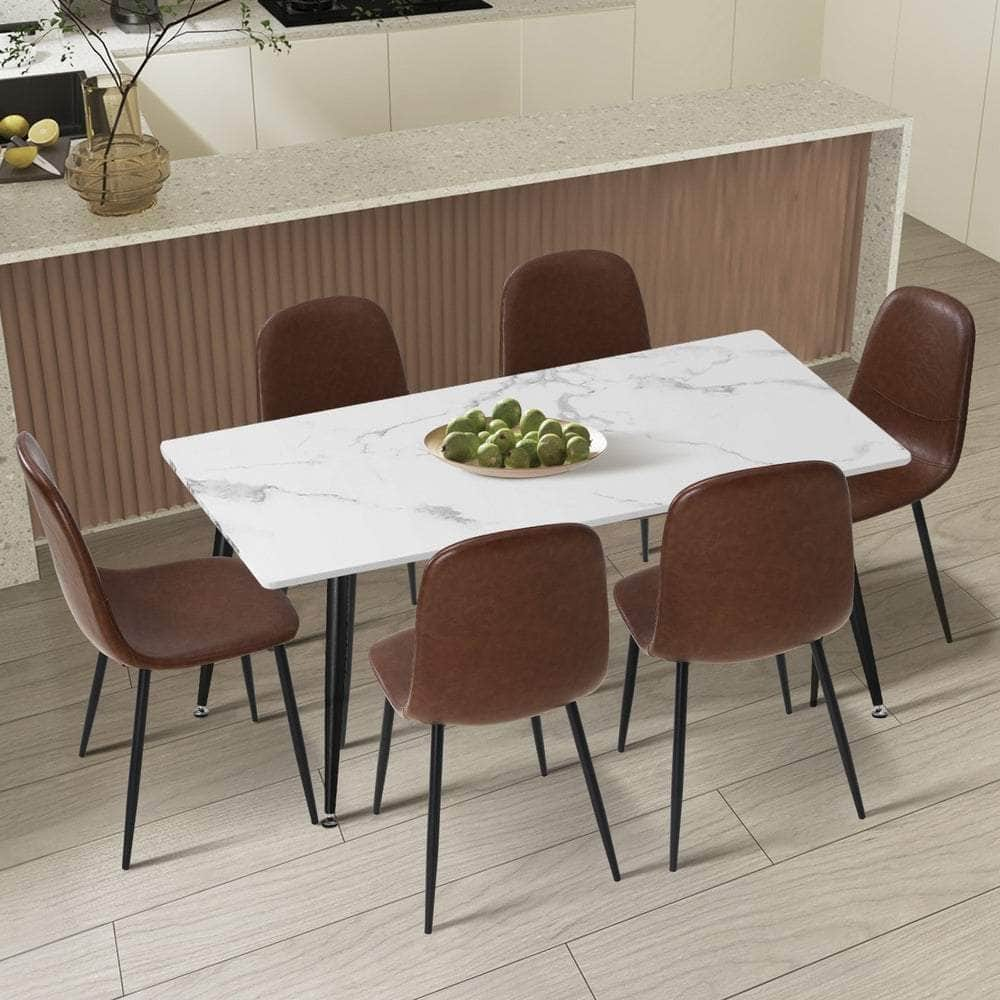 120cm Rectangle Dining Table with 4/6PCS Chairs PU Brown