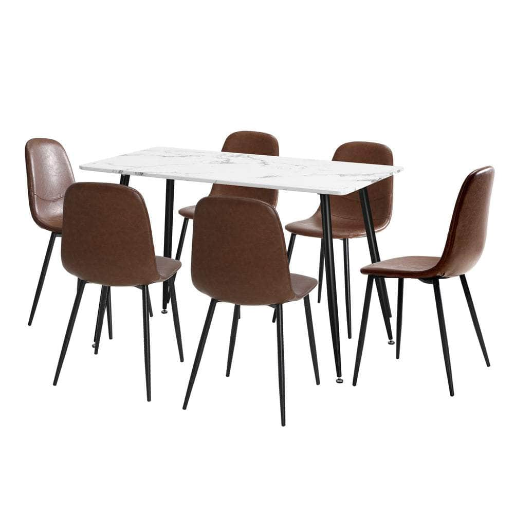 120cm Rectangle Dining Table with 4/6PCS Chairs PU Brown