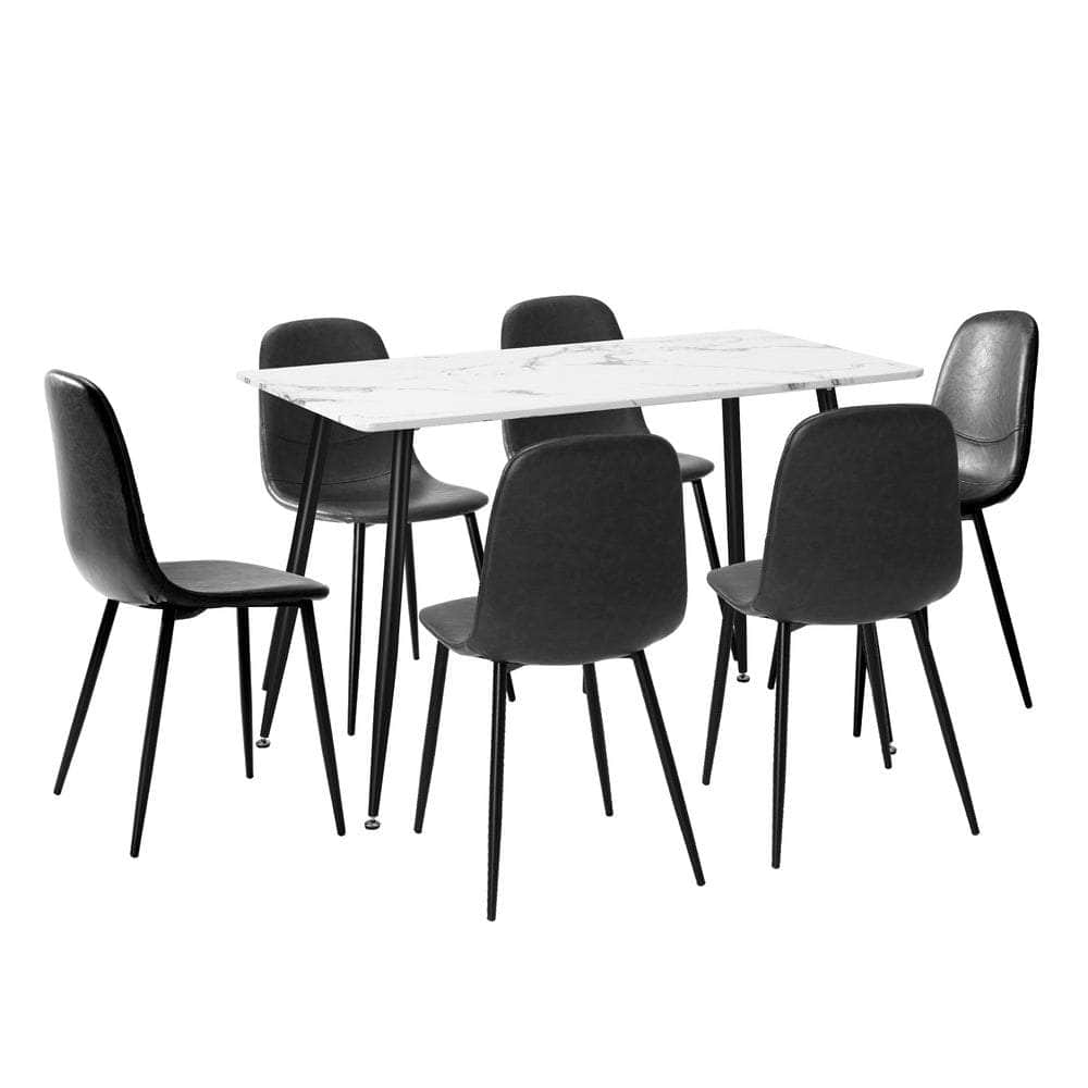 120cm Rectangle Dining Table with 4PCS/6PCS Chairs PU Grey