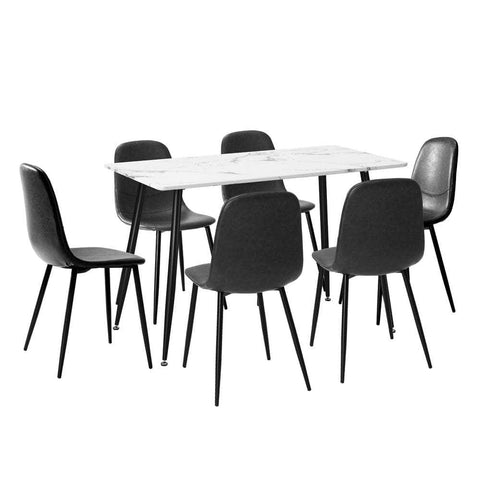 120cm Rectangle Dining Table with 4PCS/6PCS Chairs PU Grey