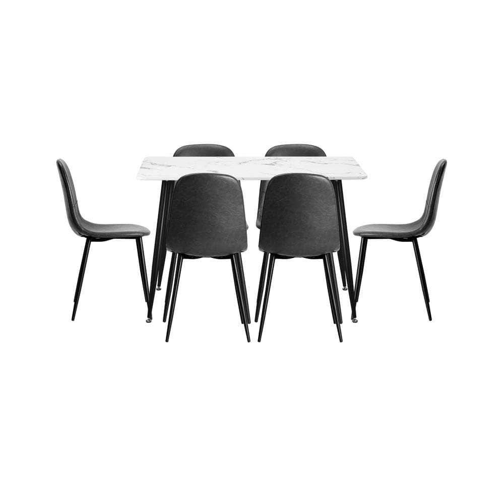 120cm Rectangle Dining Table with 4PCS/6PCS Chairs PU Grey