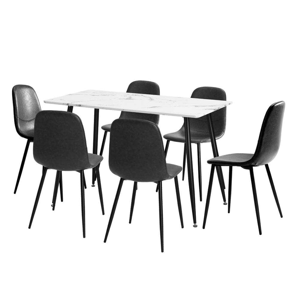 120cm Rectangle Dining Table with 4PCS/6PCS Chairs PU Grey