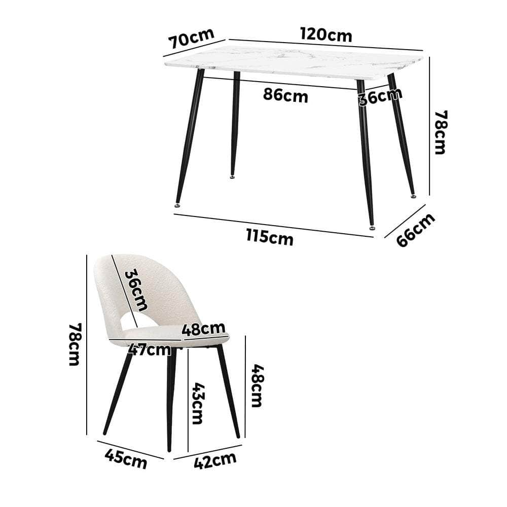 120cm Rectangle Dining Table with 4PCS/6PCS Chairs Sherpa White