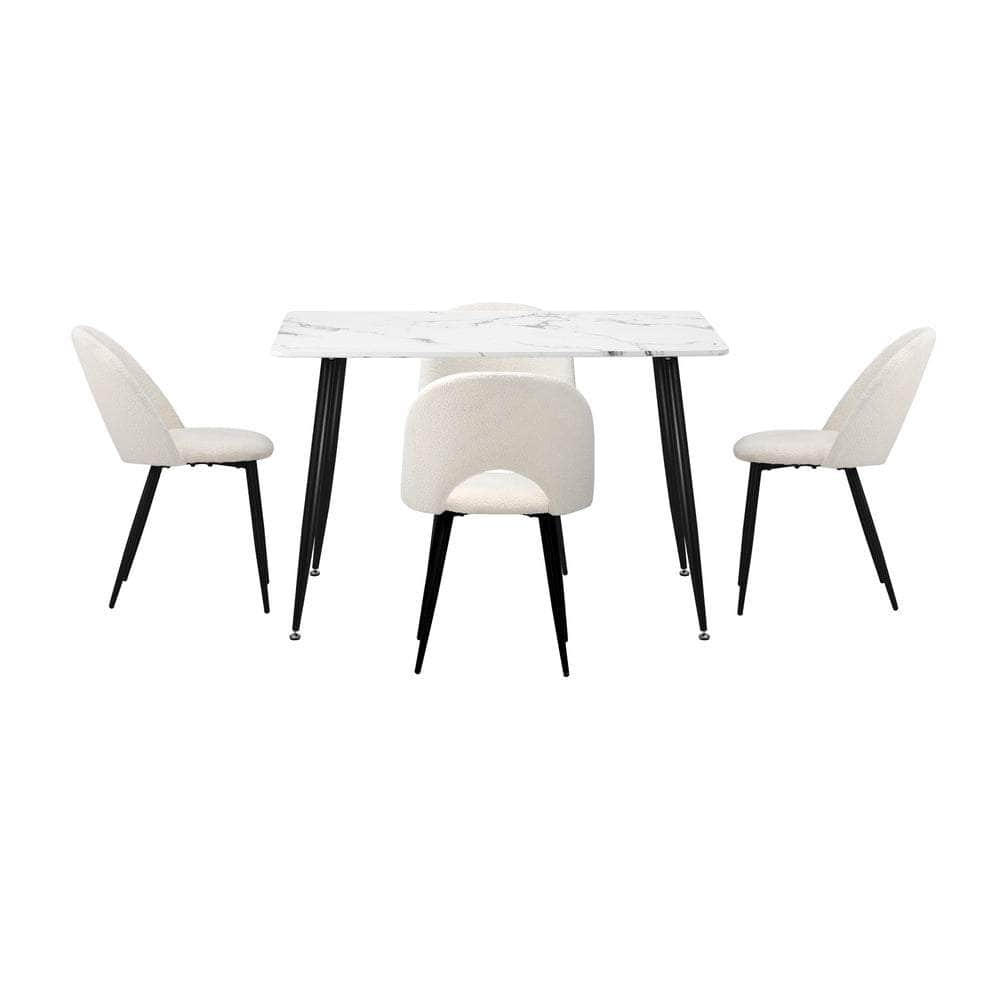 120cm Rectangle Dining Table with 4PCS/6PCS Chairs Sherpa White