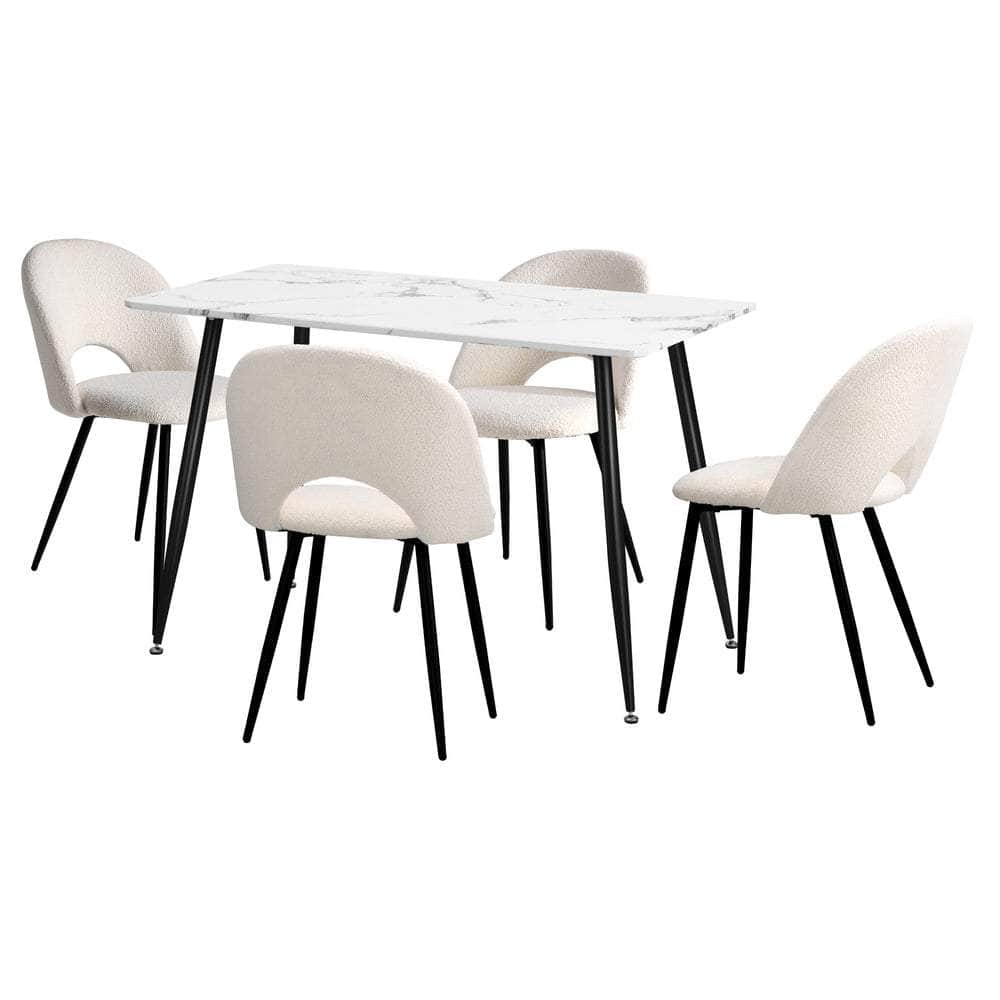 120cm Rectangle Dining Table with 4PCS/6PCS Chairs Sherpa White