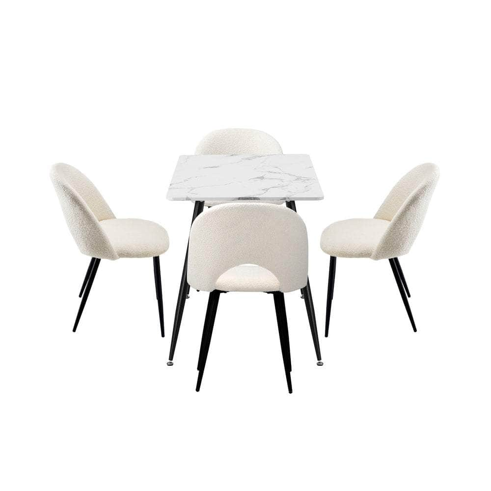 120cm Rectangle Dining Table with 4PCS/6PCS Chairs Sherpa White