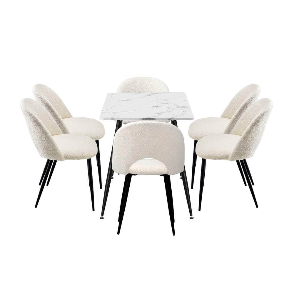 120cm Rectangle Dining Table with 4PCS/6PCS Chairs Sherpa White