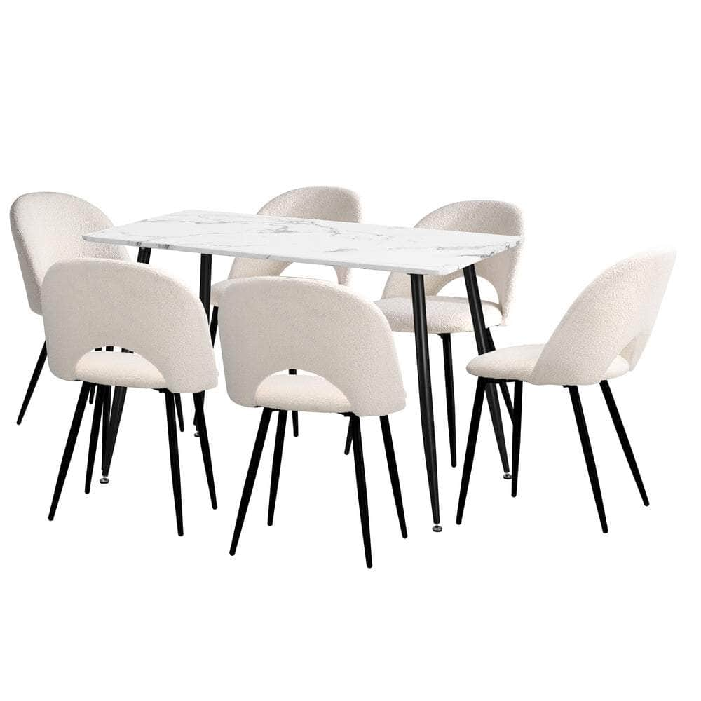 120cm Rectangle Dining Table with 4PCS/6PCS Chairs Sherpa White