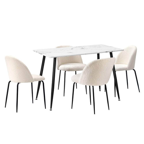 120cm Rectangle Dining Table with 4PCS/6PCS Chairs White Sherpa