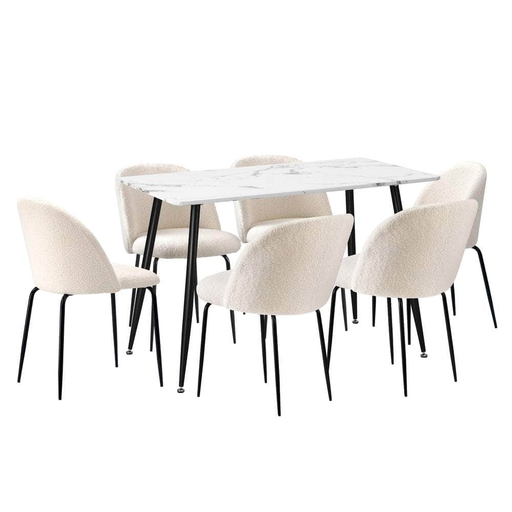 120cm Rectangle Dining Table with 4PCS/6PCS Chairs White Sherpa