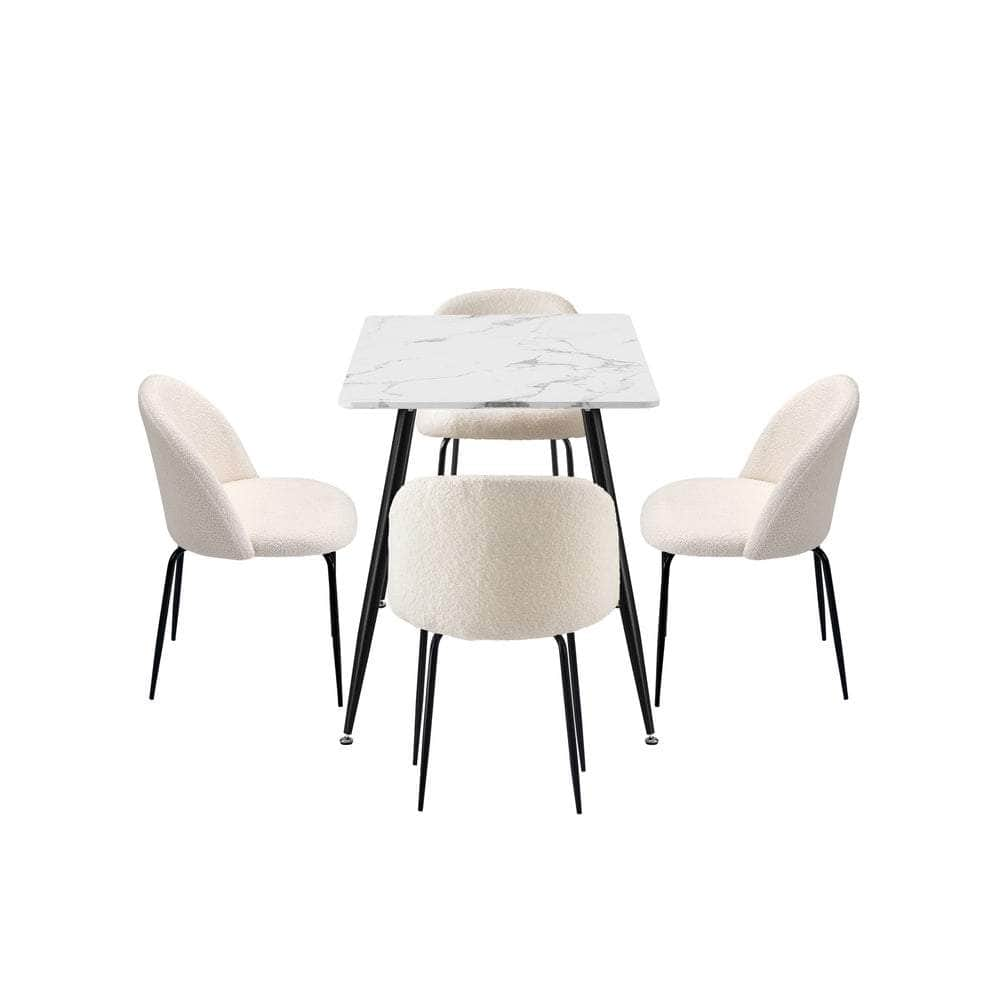 120cm Rectangle Dining Table with 4PCS/6PCS Chairs White Sherpa