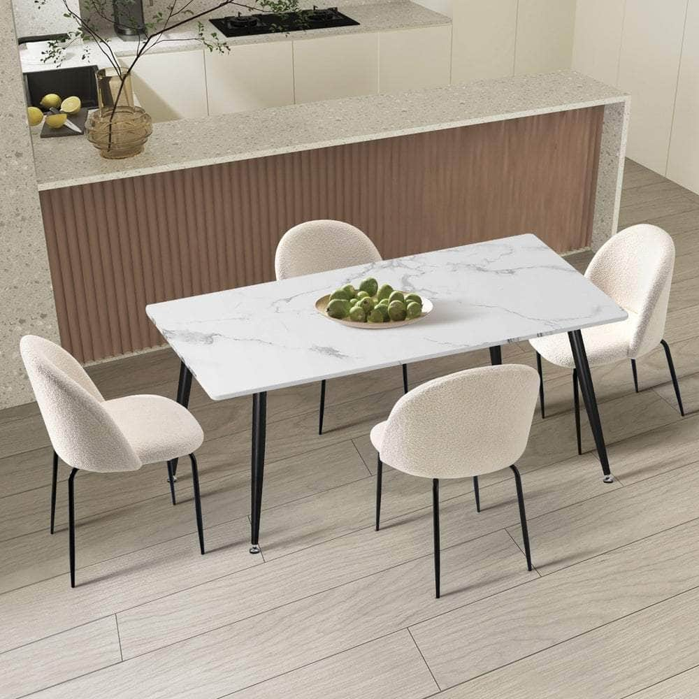 120cm Rectangle Dining Table with 4PCS/6PCS Chairs White Sherpa