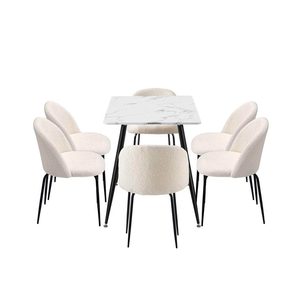 120cm Rectangle Dining Table with 4PCS/6PCS Chairs White Sherpa