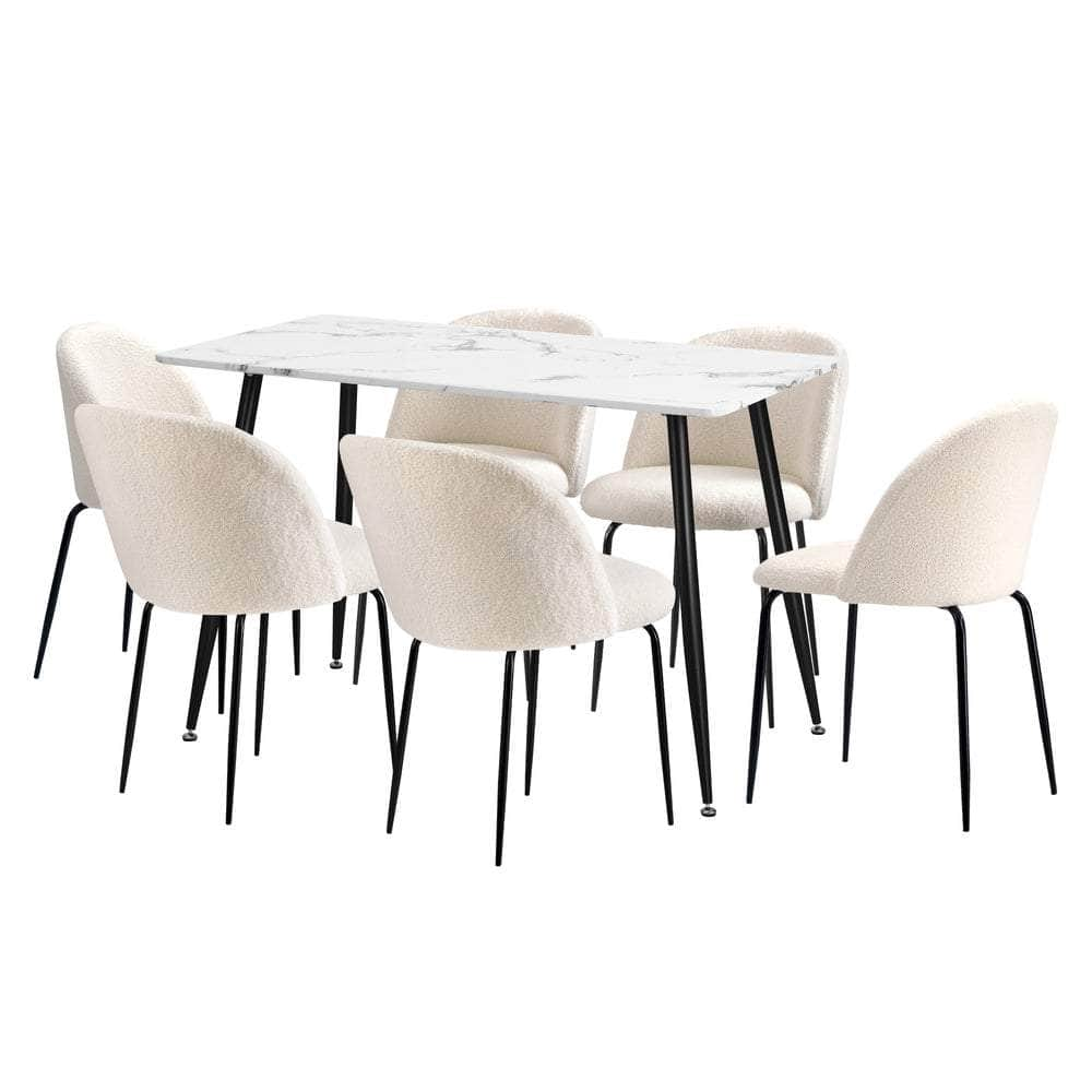 120cm Rectangle Dining Table with 4PCS/6PCS Chairs White Sherpa