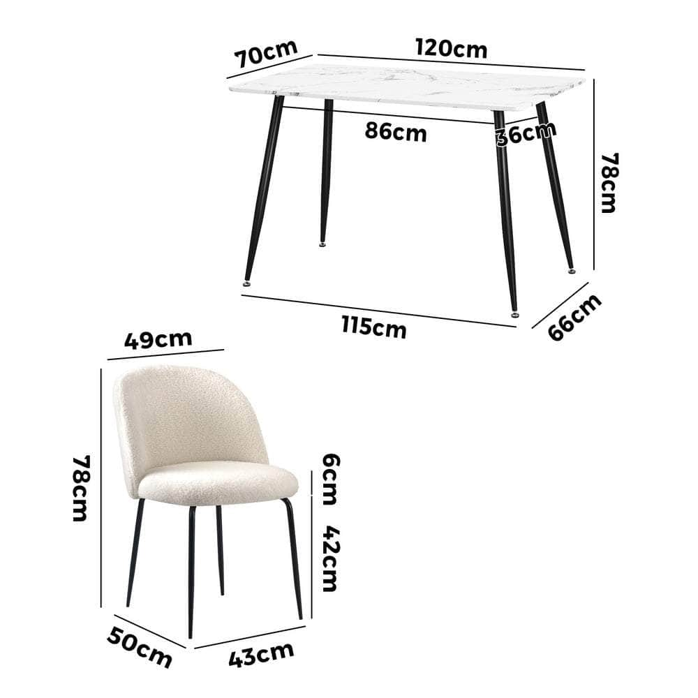 120cm Rectangle Dining Table with 4PCS/6PCS Chairs White Sherpa