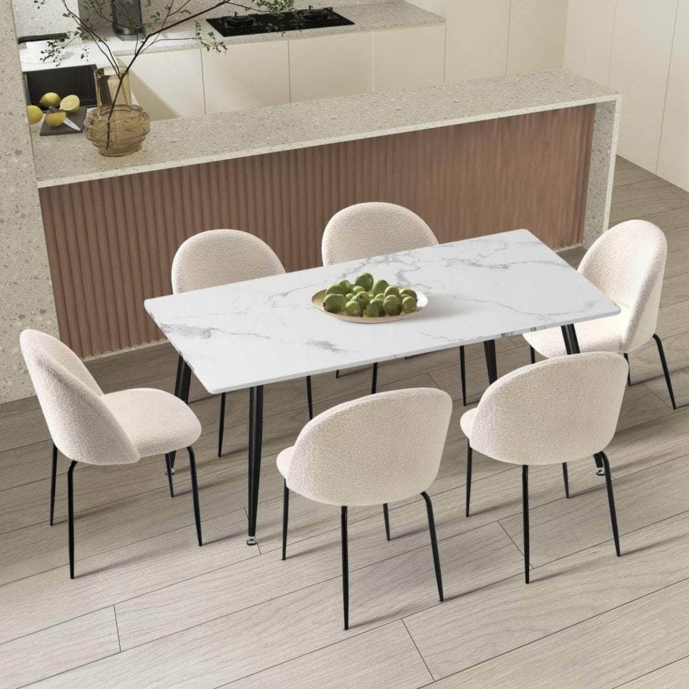 120cm Rectangle Dining Table with 4PCS/6PCS Chairs White Sherpa