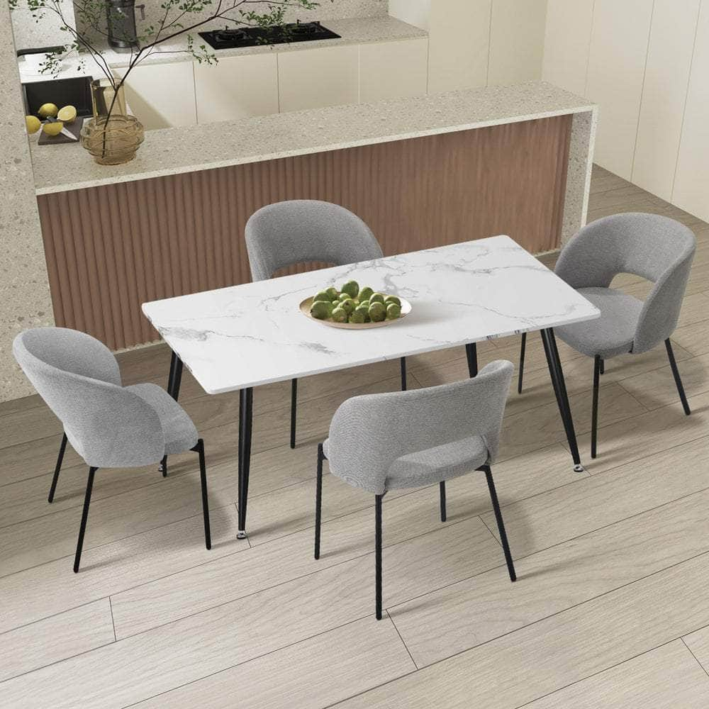 120cm Rectangle Dining Table with 4PCS Chairs Fabric Grey