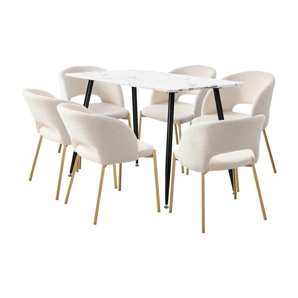 120cm Rectangle Dining Table with 4PCS Chairs Sherpa White